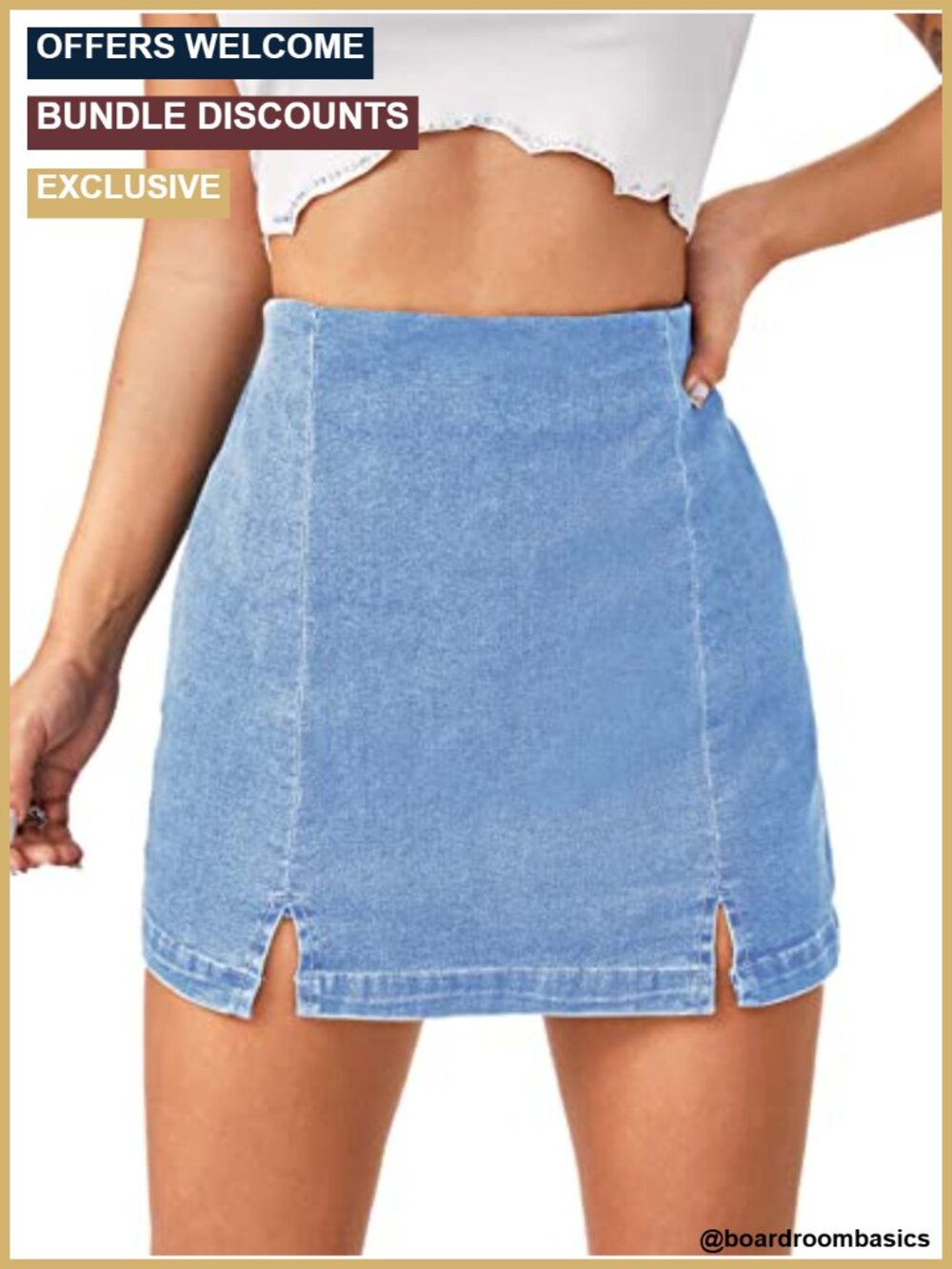 High Stretch Denim Skorts Skirt Shorts High Waist Invisible Zip Split Hem